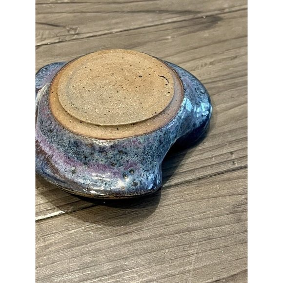 Studio Art Pottery Blue/Crystal Heart Shaped Glazed Trinket Dish Blues n Greens - Picture 5 of 5